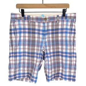 Tommy Bahama Short Mens 33 x 9.5" Coastal Pier Plaid Linen Cotton Stretch Blue